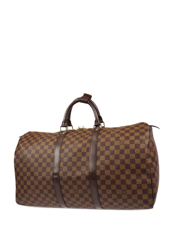 Ladies Louis Vuitton shoulder bags with a wide - width strap for comfortLOUIS VUITTON DAMIER EBENE KEEPALL 50 TRAVEL BAG