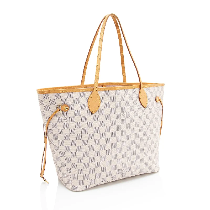 Louis Vuitton handbags with a patent - leather finish for a shiny lookLouis Vuitton Damier Azur Neverfull MM Tote (E9JIhp)