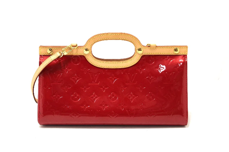 Louis Vuitton crossbody bags in a bold red color for a statementAuthentic Louis Vuitton Red Monogram Vernis Leather Roxbury Drive Bag