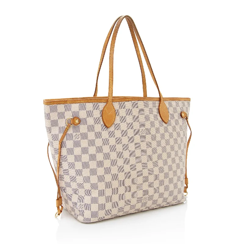 Louis Vuitton bags with a snap - button closure and a decorative charm for styleLouis Vuitton Damier Azur Neverfull MM Tote (VT8izz)