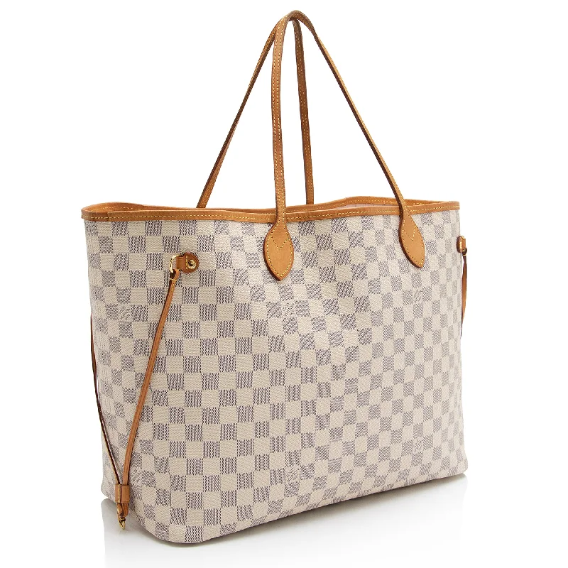 Louis Vuitton bags with a zip - around closure for enhanced securityLouis Vuitton Damier Azur Neverfull GM Tote (23652)