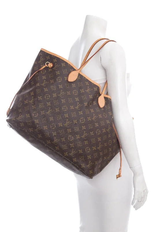 Louis Vuitton backpacks with a padded back panel for comfort during long - wearLouis Vuitton 2012  Brown Monogram Neverfull GM Tote