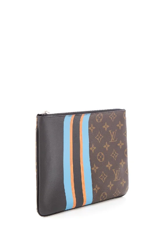 Louis Vuitton bags with a detachable mirror inside for on - the - go touch - upsLouis Vuitton Monogram Stripe Pouchette Plate MM