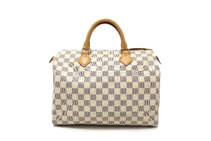 Louis Vuitton tote bags with a printed LV logo on the front for brand visibilityAuthentic Louis Vuitton Damier Azur Canvas Speedy 30 Handbag