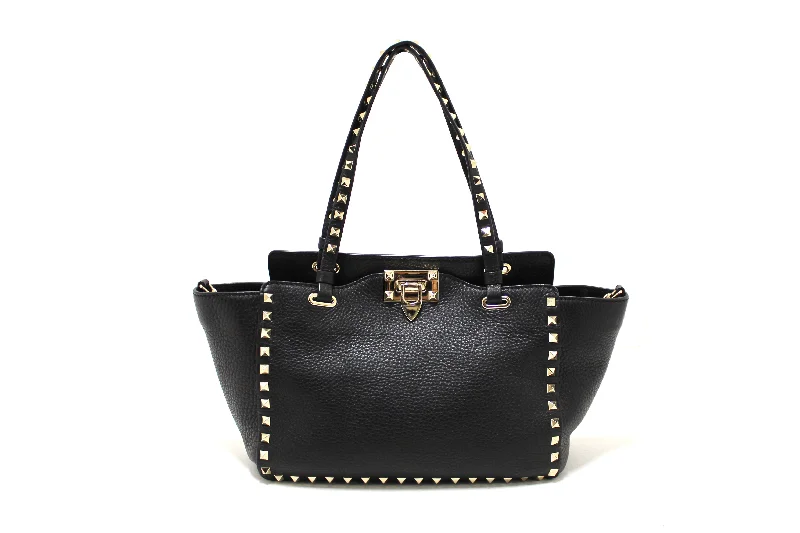 Louis Vuitton bags with a zippered interior pocket for better organizationAuthentic Valentino Black Small Rockstud Calfskin Leather Tote Shoulder Bag