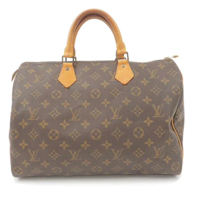 Louis Vuitton bags with a chain - link trim and a leather body for a modern edgeLouis Vuitton Monogram Speedy 35 Hand Bag Boston Bag M41524