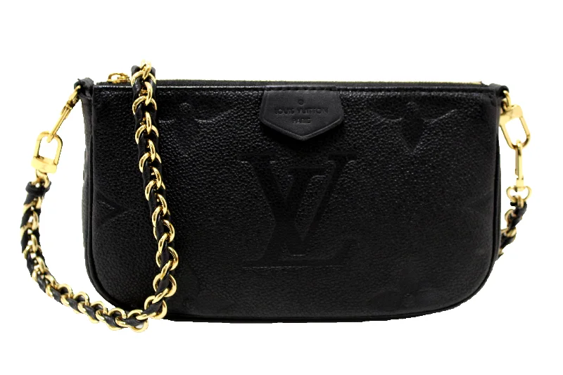 Louis Vuitton bags with a detachable mobile phone holder for convenienceAuthentic Louis Vuitton Black Monogram Empreinte Leather Pochette Shoulder Bag