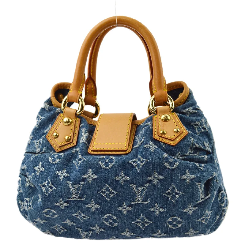 Louis Vuitton bags with a chain - link trim and a leather body for a modern edgeLouis Vuitton 2005 Blue Monogram Denim Pleaty Handbag M95020