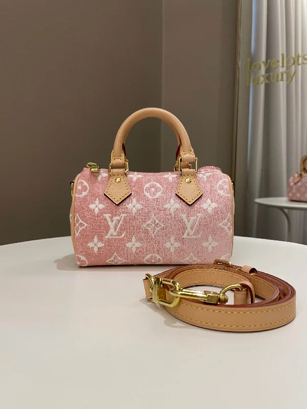 Ladies Louis Vuitton shoulder bags with a single - handle silhouetteLouis Vuitton Nano Speedy Denim Rose