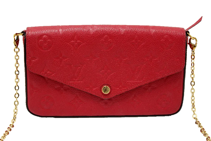 Louis Vuitton bags with a detachable mobile phone holder for convenienceAuthentic Louis Vuitton Red Monogram Empreinte Leather Felicie Pochette Bag