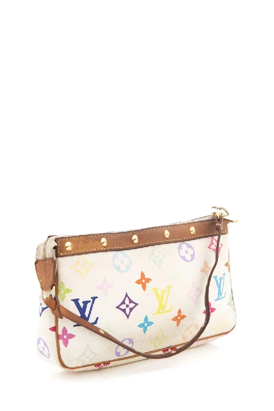 Louis Vuitton handbags with a metal - framed clasp for durabilityLouis Vuitton Multicolor Monogram White Pochette Handbag