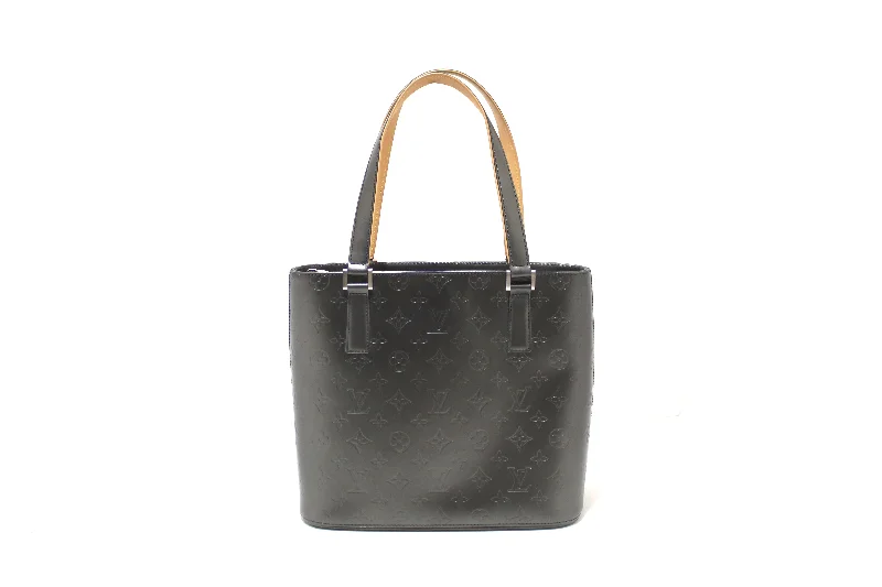 Ladies Louis Vuitton shoulder bags with a wide - width strap for comfortAuthentic Louis Vuitton Vernis Black-Grey Mat Houston Tote Shoulder Bag