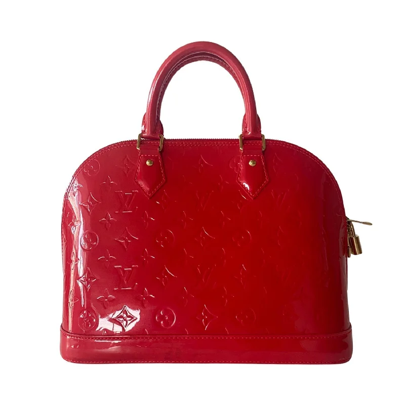 Louis Vuitton bags with a chain - link trim and a leather body for a modern edgeLouis Vuitton Monogram Vernis Alma PM