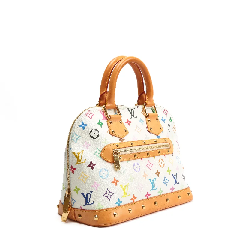 Louis Vuitton crossbody bags with a printed floral pattern for femininityLOUIS VUITTON Murakami Multicolor PM Alma (2003) White