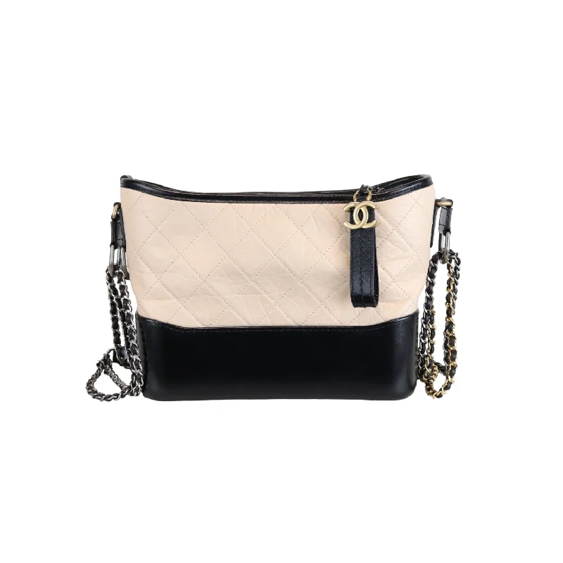 Chanel Chain Strap Handbag for Everyday UseAged Calfskin Quilted Medium Gabrielle Hobo Beige Black