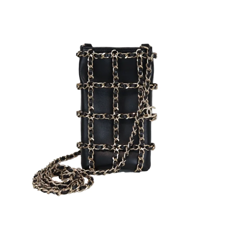 Chanel Luxury Handbag for High - End EventsLambskin Tech Me Out Chain Phone Case Bag Black GHW