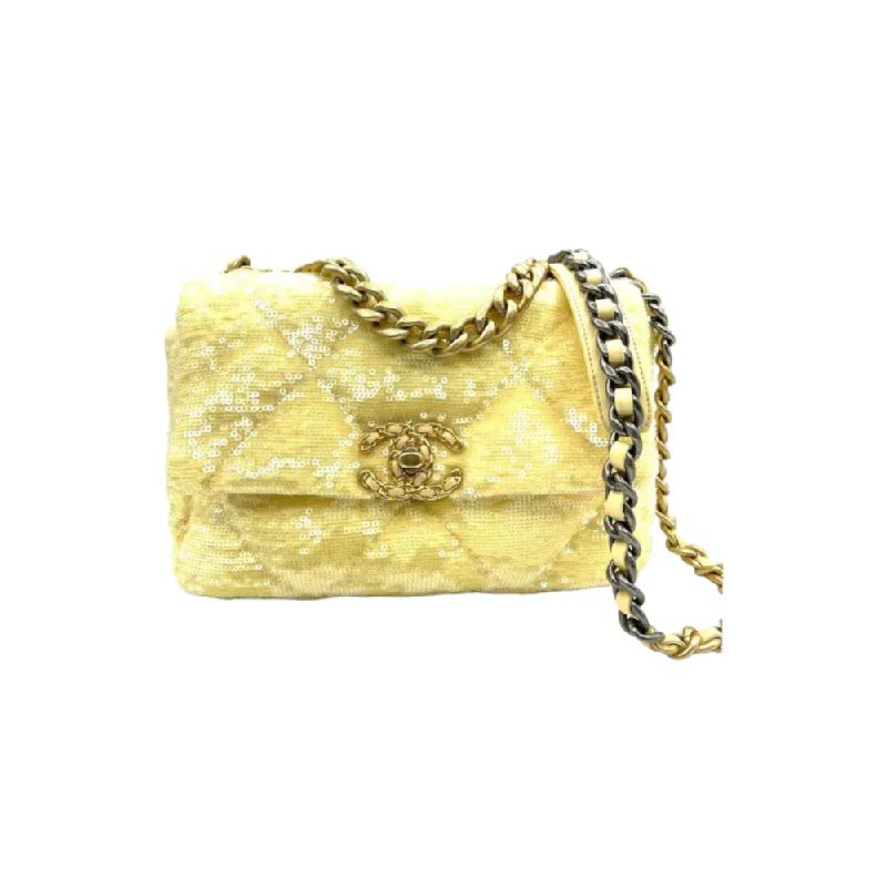 Chanel Quilted Leather Shoulder Bag for FashionistasChanel Sequin Quilted Small Chanel 19 Flap Yellow MHW