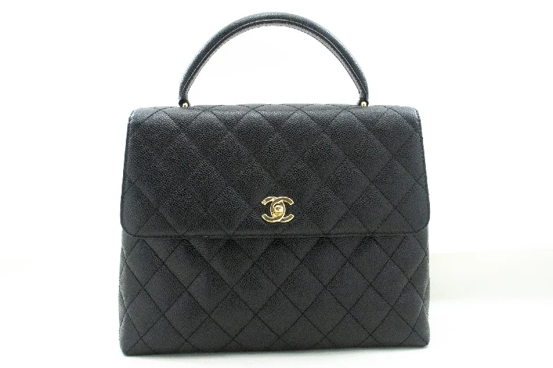 Chanel Black Handbag for Business MeetingsCHANEL Caviar Handbag Top Handle Bag Kelly Black Flap Leather Gold