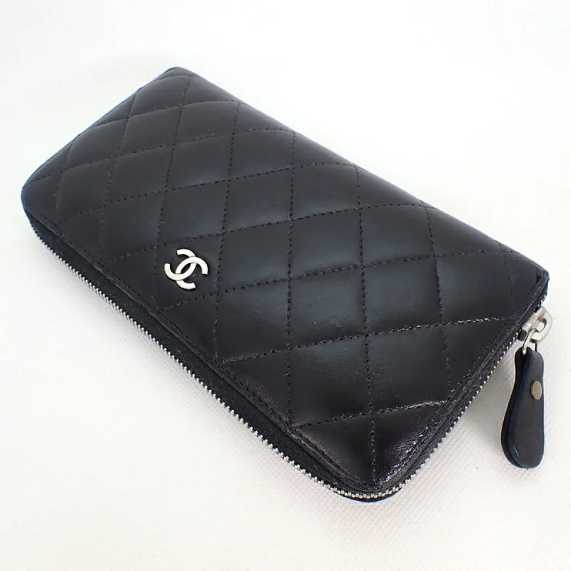 Chanel Black Handbag for Business MeetingsCHANEL caviar skin matelasse black long wallet