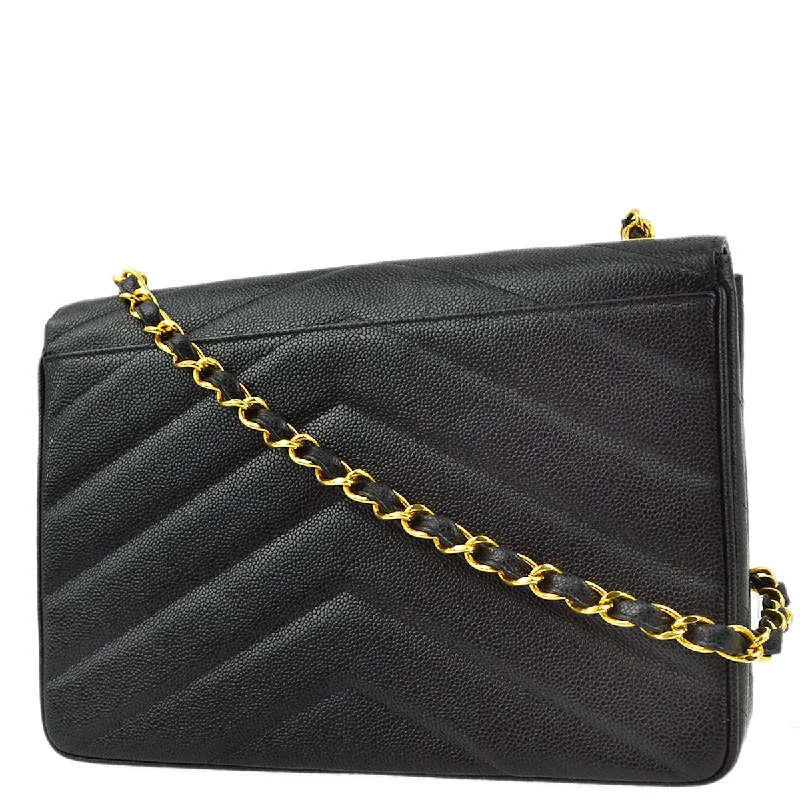 Chanel Designer Handbag with Unique DesignChanel Black Caviar V Stitch Shoulder Bag