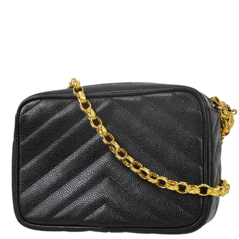 Chanel Luxury Handbag for High - End EventsChanel Black Caviar Skin V Stitch Camera Bag Mini