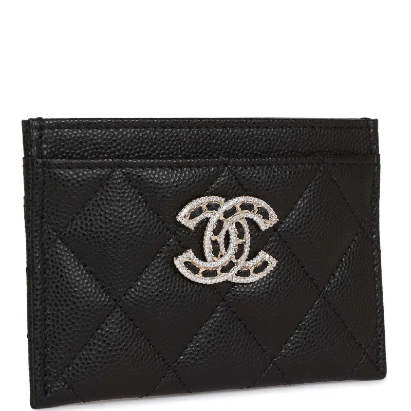 Chanel All - Match Handbag for Versatile StylingChanel Card Holder Wallet Black Caviar Crystal and Light Gold Hardware