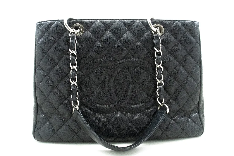 Chanel Handbag with Adjustable Strap for ComfortCHANEL Caviar GST 13" Grand Shopping Tote Chain Shoulder Bag Black