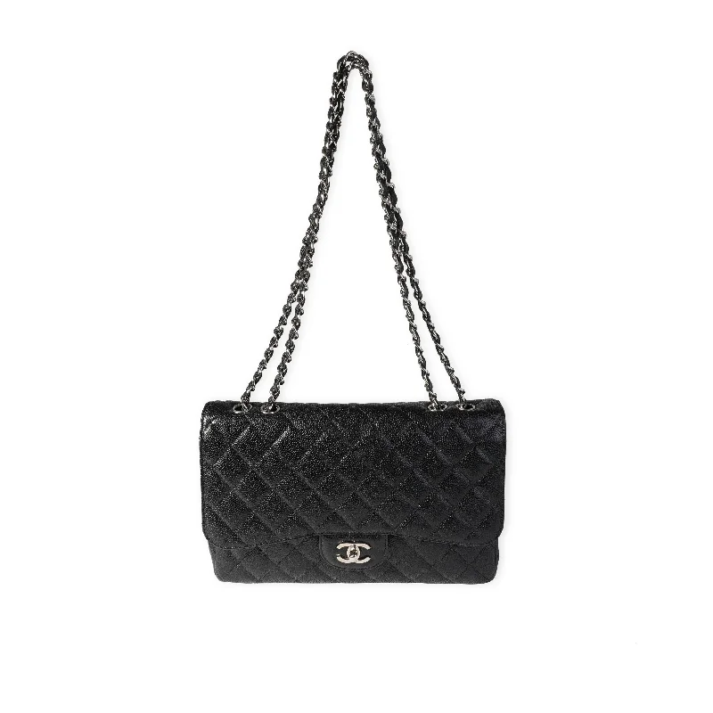 Chanel Lightweight Handbag for Daily ErrandsCHANEL Black Caviar Quilted Jumbo Classic Single Flap Bag