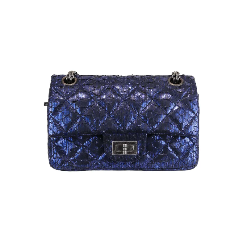 Chanel All - Match Handbag for Versatile StylingPython Quilted 2.55 Reissue 224 Mini Flap Blue RHW