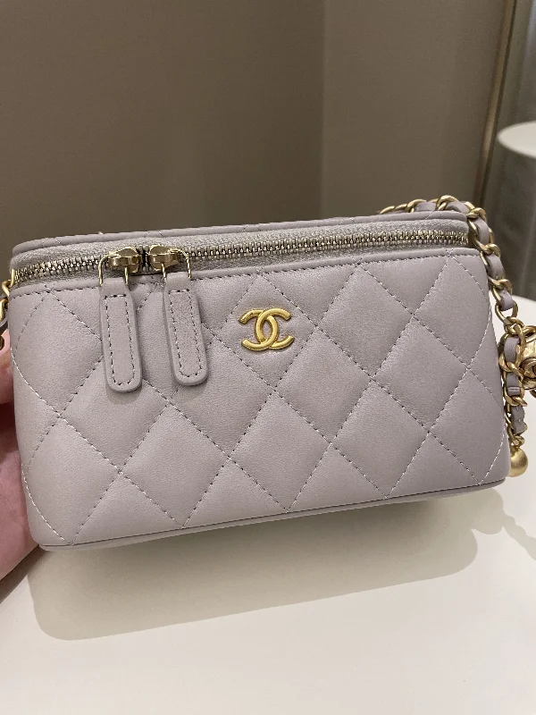 Chanel Small Crossbody Bag for TravelChanel Quilted Pearl Crush Vanity Rectangular Grey Lambskin