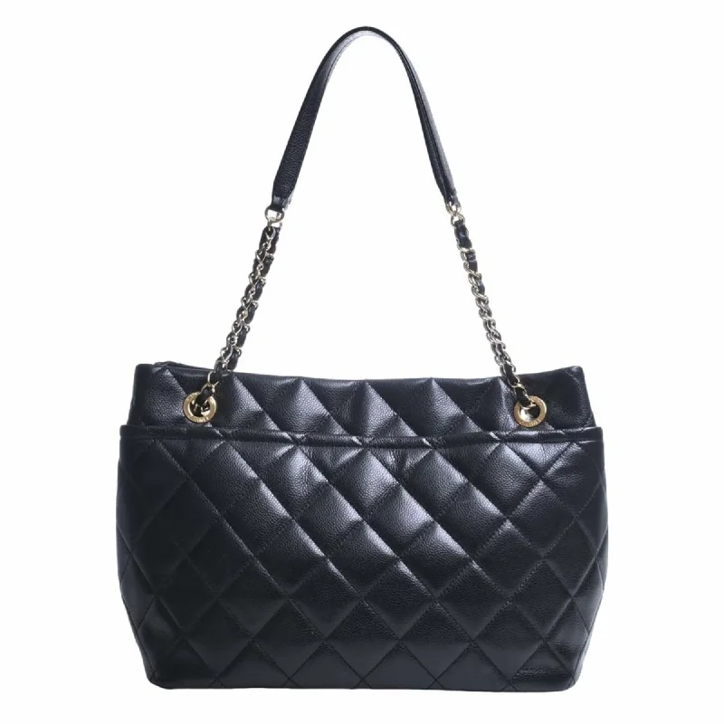 Chanel Handbag with Adjustable Strap for ComfortCHANEL Caviar Skin Matelasse Coco Mark GST Chain Tote Bag Black Ladies