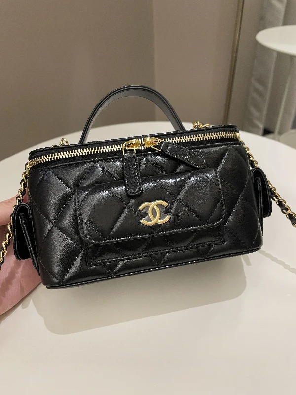 Chanel Designer Handbag with Unique DesignChanel Polly Pocket Multi Pocket Vanity Case Bag Black Lambskin