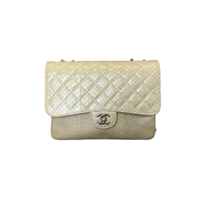 Chanel All - Match Handbag for Versatile StylingPython Quilted Chanel 3 Accordion Flap Bag Beige SHW