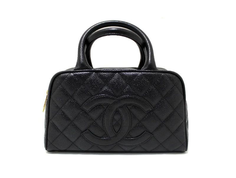 Chanel Luxury Handbag for High - End EventsChanel Black Caviar Quilted Leather Small Bowler Handbag