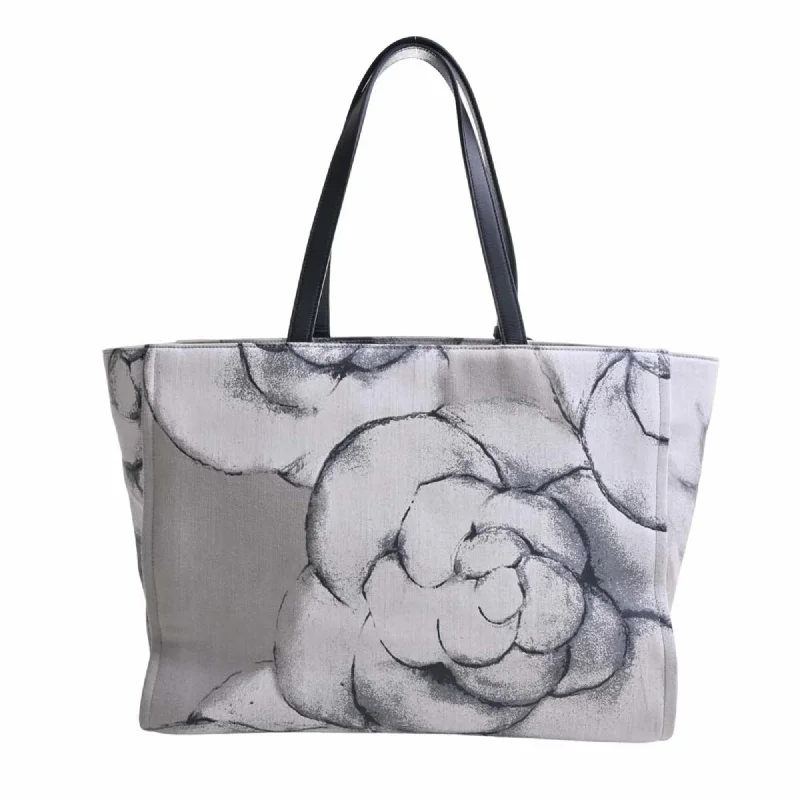 Chanel Vintage Inspired Handbag for Retro LoversCHANEL Canvas Camellia Tote Bag Black/Gray/White Women's