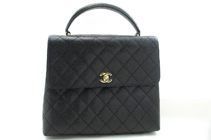 Chanel Limited Edition Handbag for CollectorsCHANEL Caviar Handbag Top Handle Bag Kelly Black Flap Leather Gold