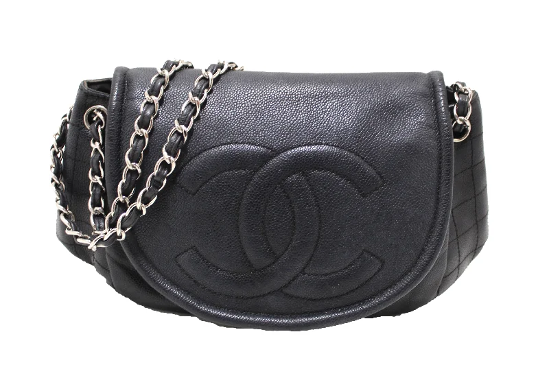 Chanel Quilted Leather Shoulder Bag for FashionistasChanel Black Caviar Leather Timeless Large Half Moon Flap Bag