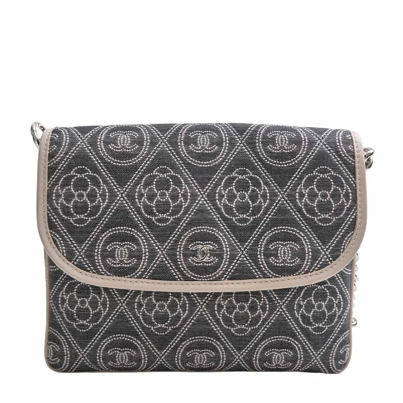 Chanel Small Crossbody Bag for TravelCHANEL Canvas Camellia Coco Mark Chain Shoulder Bag Gray Ladies