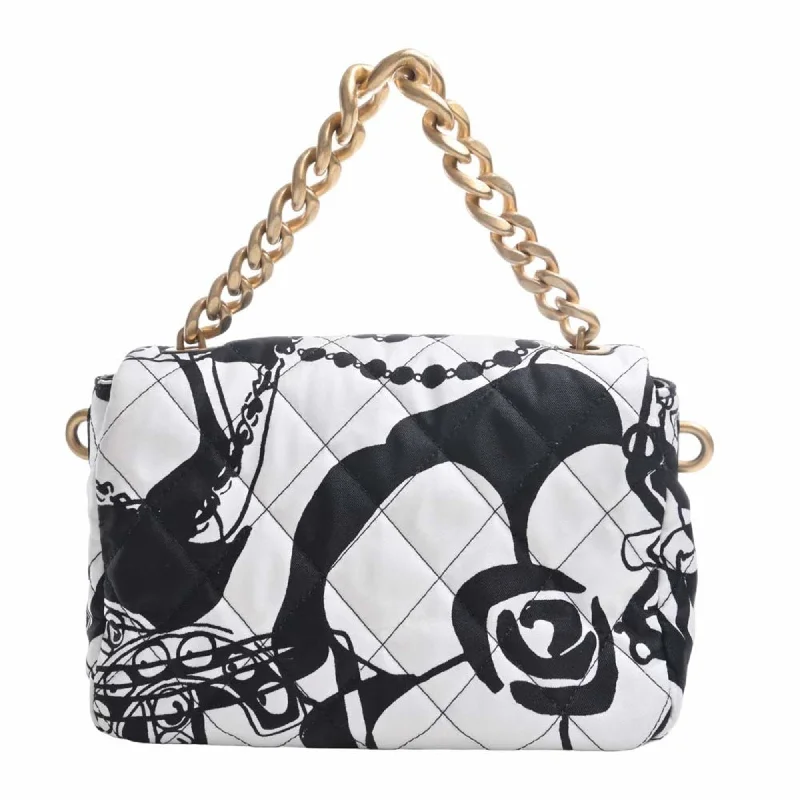 Chanel Designer Handbag with Unique DesignCHANEL Canvas Coco Mark Chain Handbag Black White Ladies