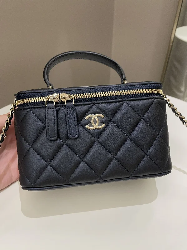 Chanel Handbag with Adjustable Strap for ComfortChanel Quilted Mini Vanity Rectangular Top Handle Midnight Lambskin