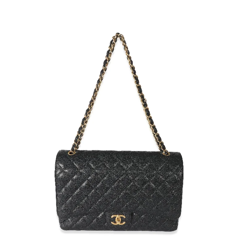 Chanel Luxury Handbag for High - End EventsCHANEL Black Caviar Maxi Double Flap Bag