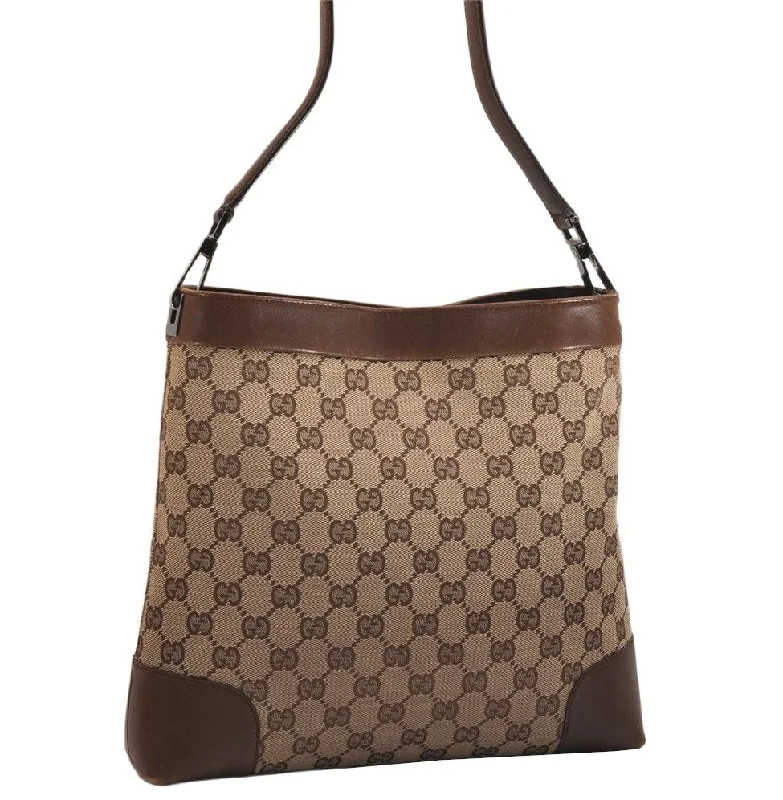 Gucci handbags for women with a patent - leather finishAuthentic GUCCI Shoulder Tote Bag Purse GG Canvas Leather 33900 Brown 9363J