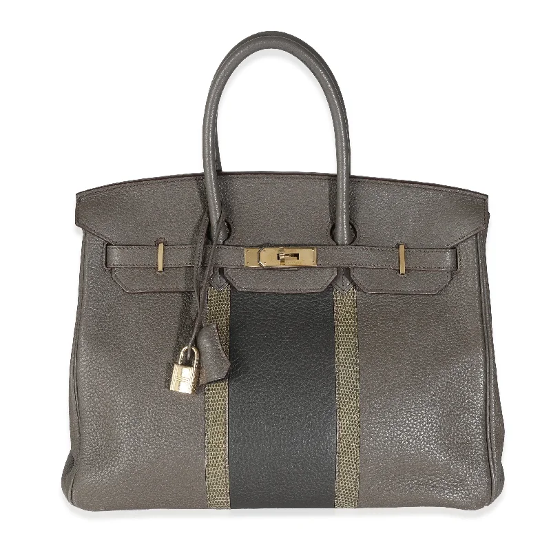 Étain Clemence Graphite Gris Fonce Lizard Club Birkin 35 PBHW