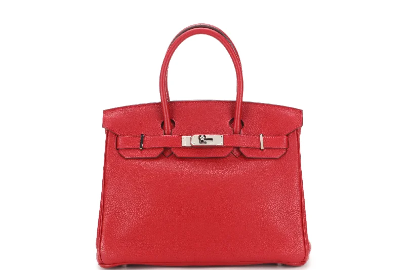 HERMES BIRKIN 30 (STAMP Q) ROUGE GRENAT CLEMENCE PALLADIUM HARDWARE, WITH KEYS, LOCK, RAINCOAT, DUST COVER & BOX