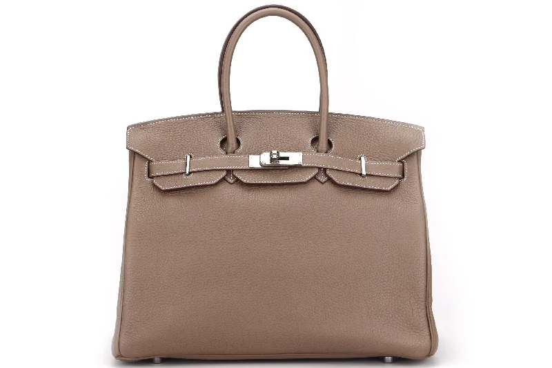 HERMES BIRKIN 35 (STAMP SQUARE Q) ETOUPE TOGO LEATHER PALLADIUM HARDWARE, WITH KEYS, LOCK, RAINCOAT, DUST COVER & BOX