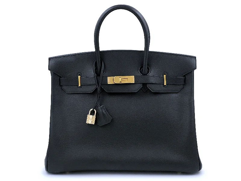 Pristine Hermes Black Birkin 35 Bag Ardennes Tote 24k GHW