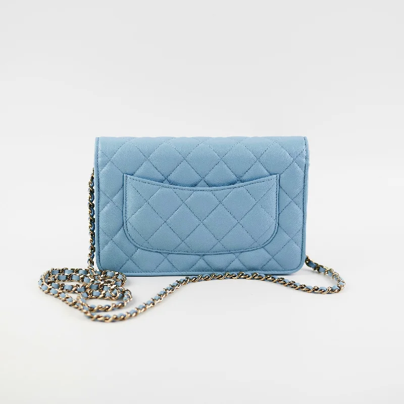 Chanel Handbag with Adjustable Strap for ComfortChanel Wallet On Chain WOC Caviar Light Blue  (Microchip)