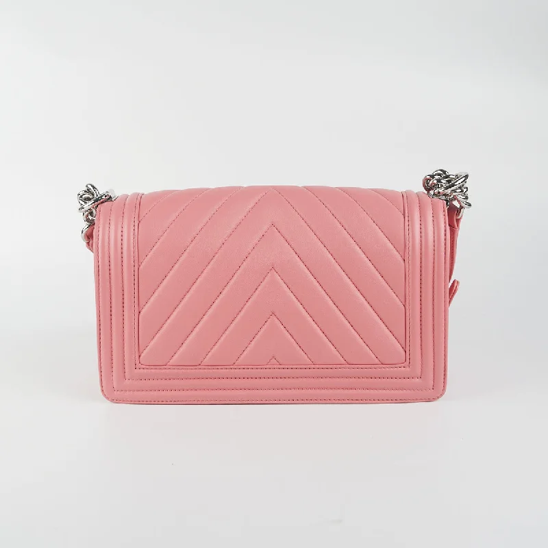 Chanel Designer Handbag with Unique DesignChanel Chevron Quilted Boy Flag Old Medium Lambskin Pink