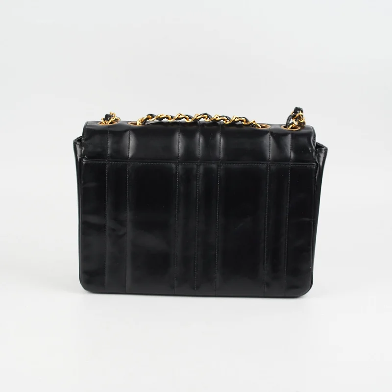 Chanel All - Match Handbag for Versatile StylingChanel Vintage Vertical Half Flap Black Shiny Leather