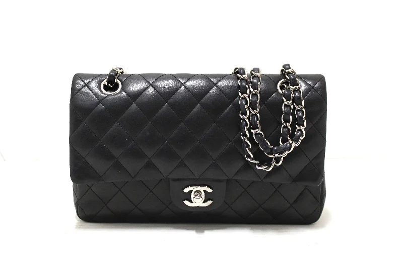 Chanel Designer Handbag with Unique DesignChanel Black Lambskin Leather Medium Classic Flap Chain Bag